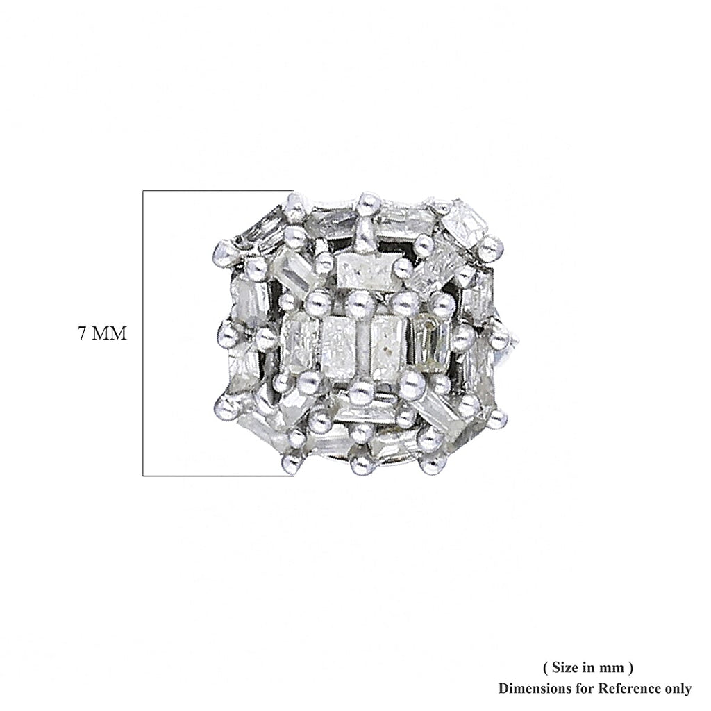 Diamond (Bgt) Stud Earrings (with Push Back) in Platinum Overlay Sterling Silver 0.205 Ct.