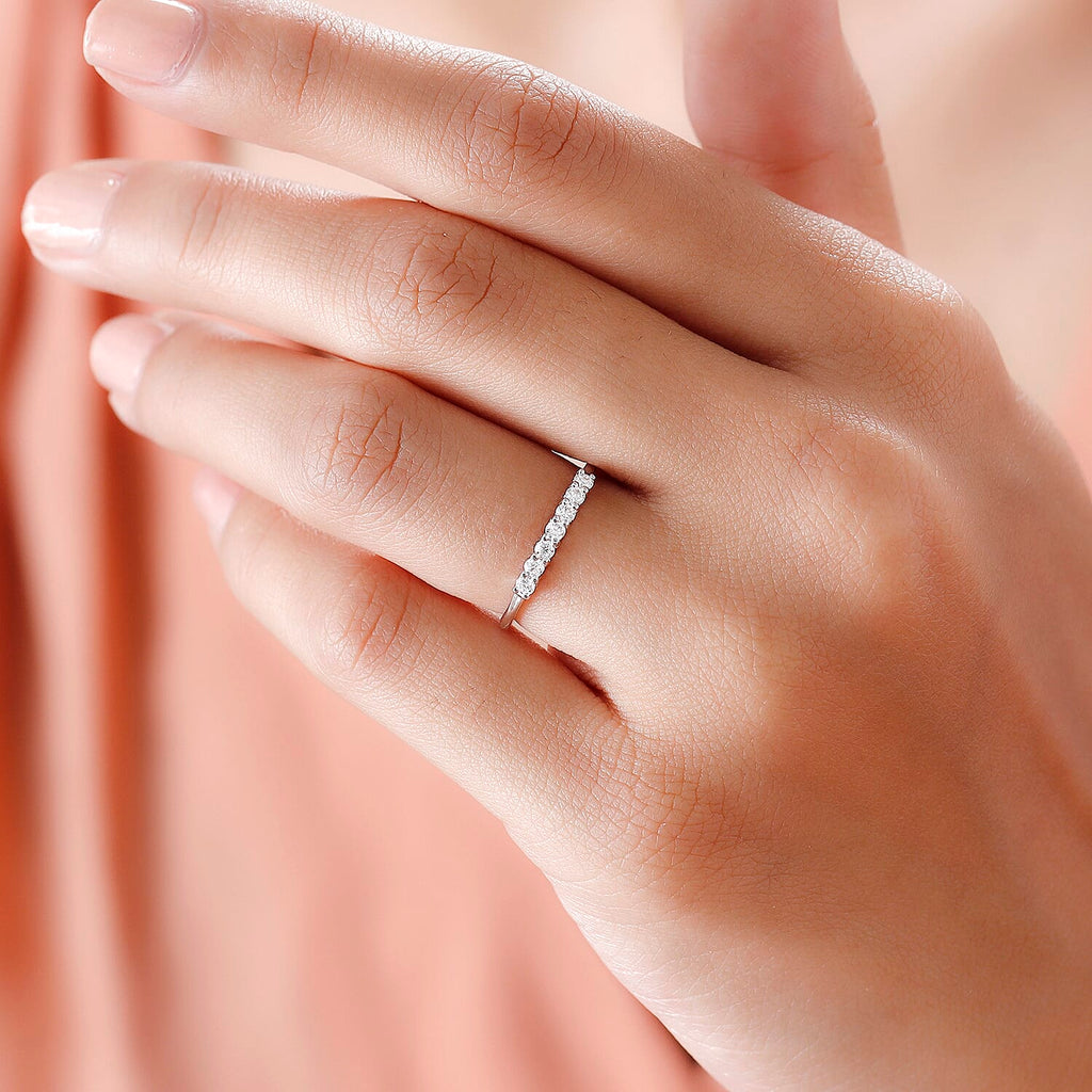 9K White Gold Moissanite 7 Stone Ring