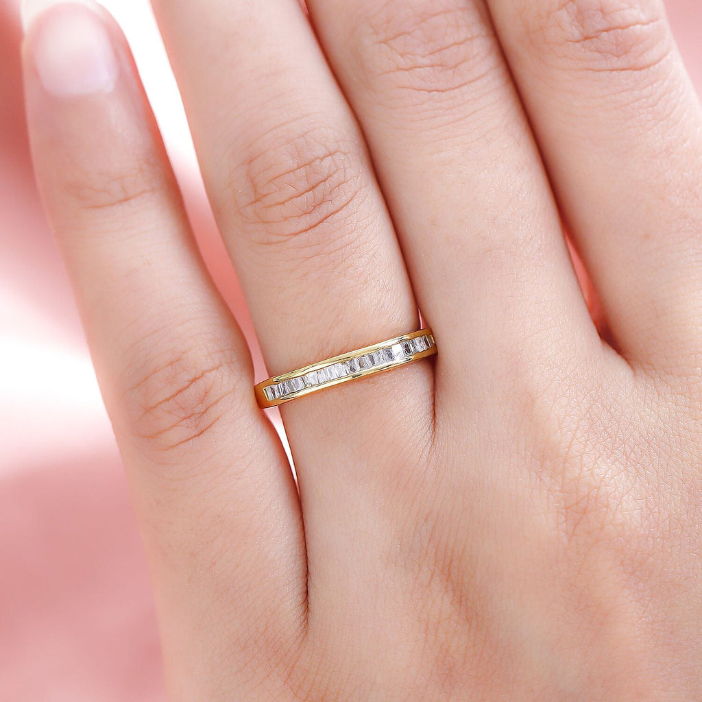 Diamond Half- Eternity Band Ring in 18K Vermeil Yellow Gold Plated Sterling Silver 0.24 Ct.