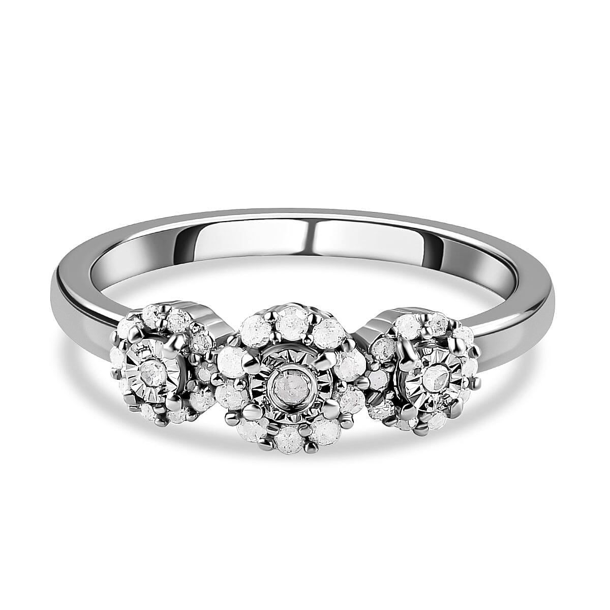 0.24 Ct White Diamond Cluster Ring in Platinum Overlay Sterling Silver 7213560 0