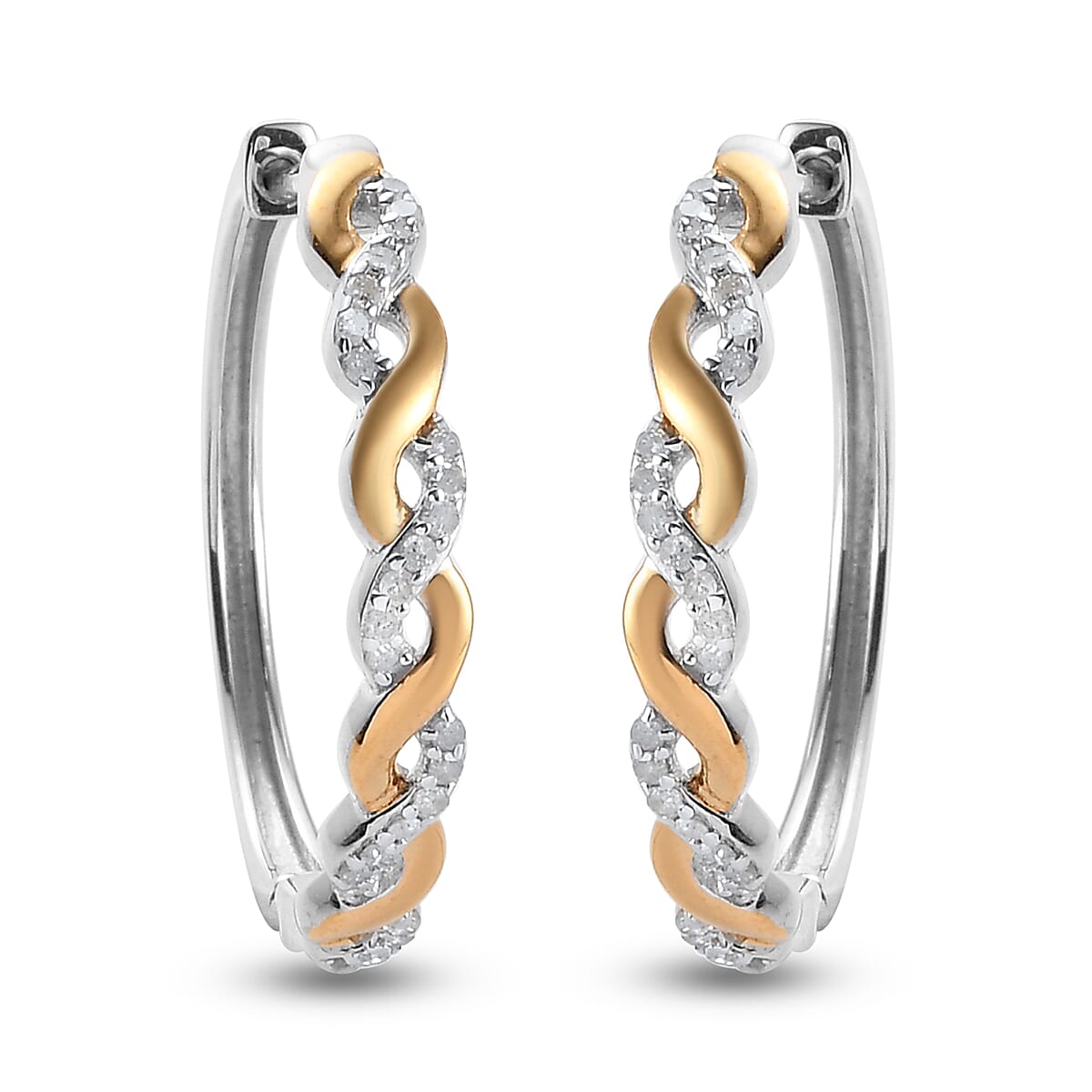 0.25 Carat Diamond Twisted Hoop Earrings in Two Tone Plated Sterling Silver 4.24 Grams 3326224 0