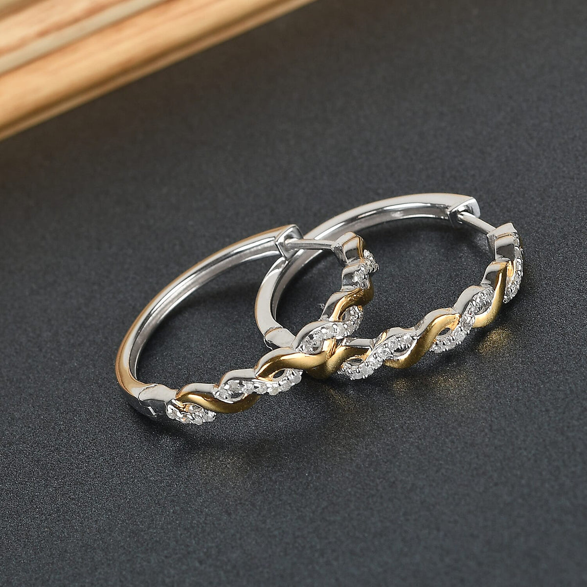 0.25 Carat Diamond Twisted Hoop Earrings in Two Tone Plated Sterling Silver 4.24 Grams 3326224 1