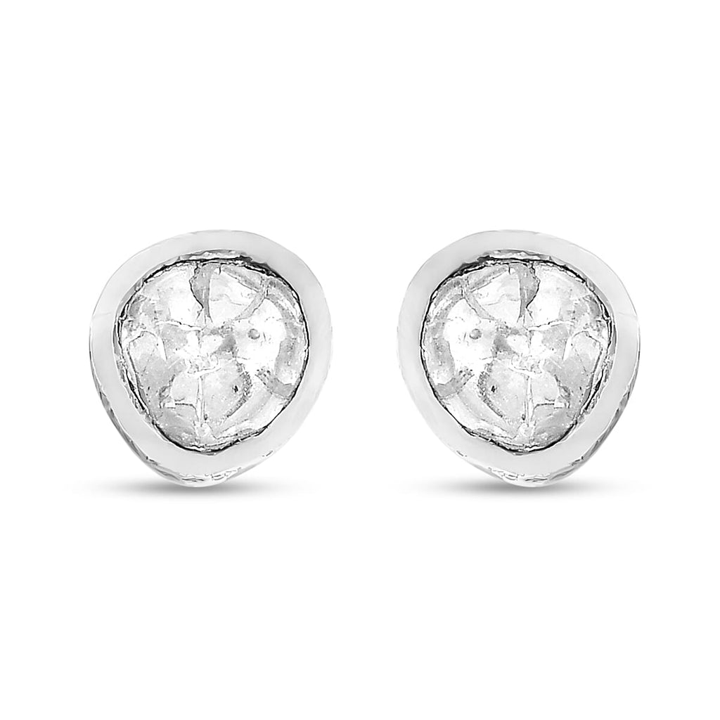 Artisan Crafted Polki Diamond Earrings in Platinum Overlay Sterling Silver 0.25 Ct.