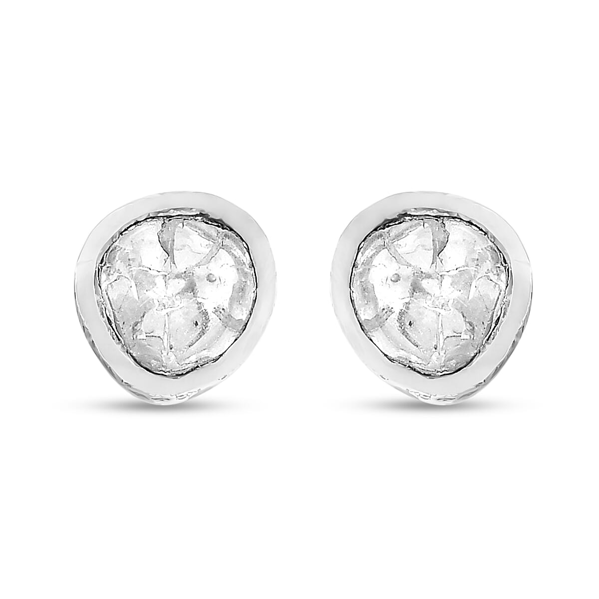 0.25 Carat Polki Diamond Solitaire Stud Earrings in Platinum Plated Sterling Silver 8922103 0