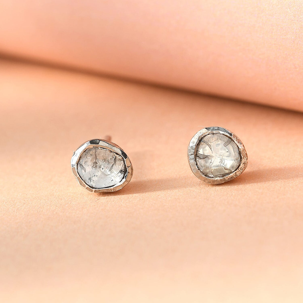 0.25 Carat Polki Diamond Solitaire Stud Earrings in Platinum Plated Sterling Silver 8922103 2