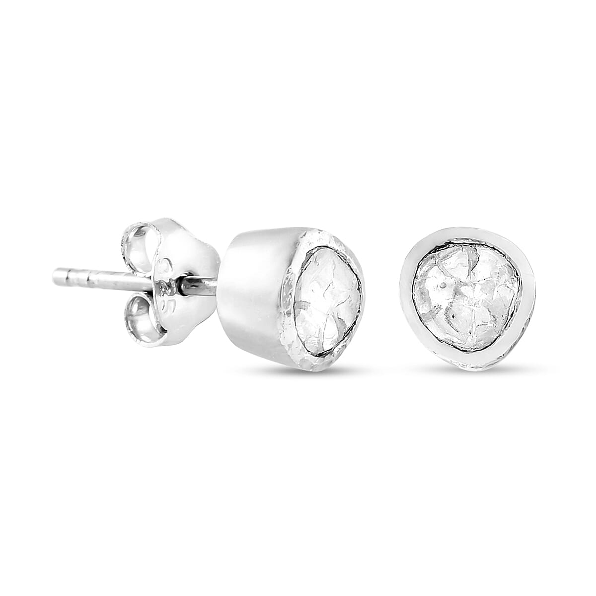 0.25 Carat Polki Diamond Solitaire Stud Earrings in Platinum Plated Sterling Silver 8922103 4