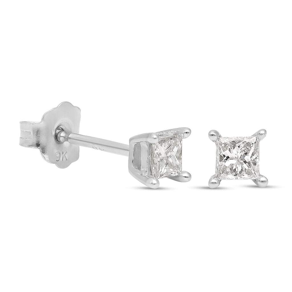 9K White Gold SGL Certified Diamond (I3-G-H) Stud Earrings (with Push Back) 0.25 Ct.
