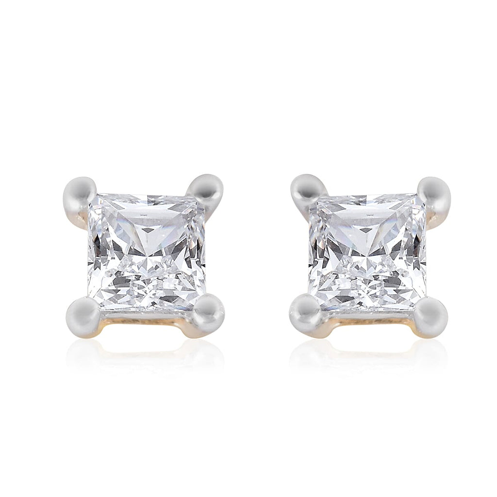 9K Yellow Gold SGL Certified Diamond (I3-G-H) Square Stud Earrings (with Push Back) 0.25 Ct.