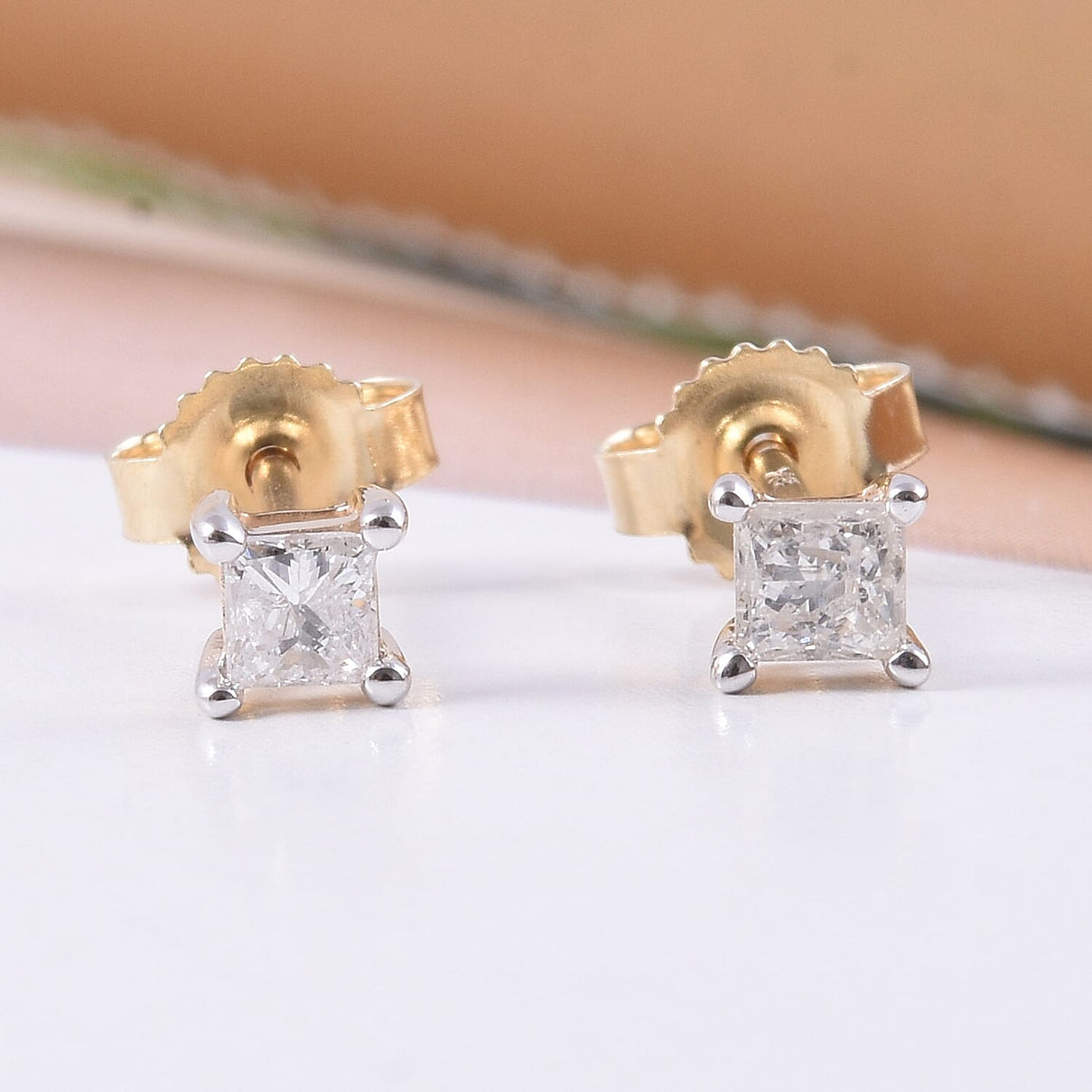 0.25 Ct Diamond Princess Cut Solitaire Stud Earrings in 9K Yellow Gold SGL Certified I3 GH 3628714 3