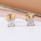 9K Yellow Gold SGL Certified Diamond (I3-G-H) Square Stud Earrings (with Push Back) 0.25 Ct.