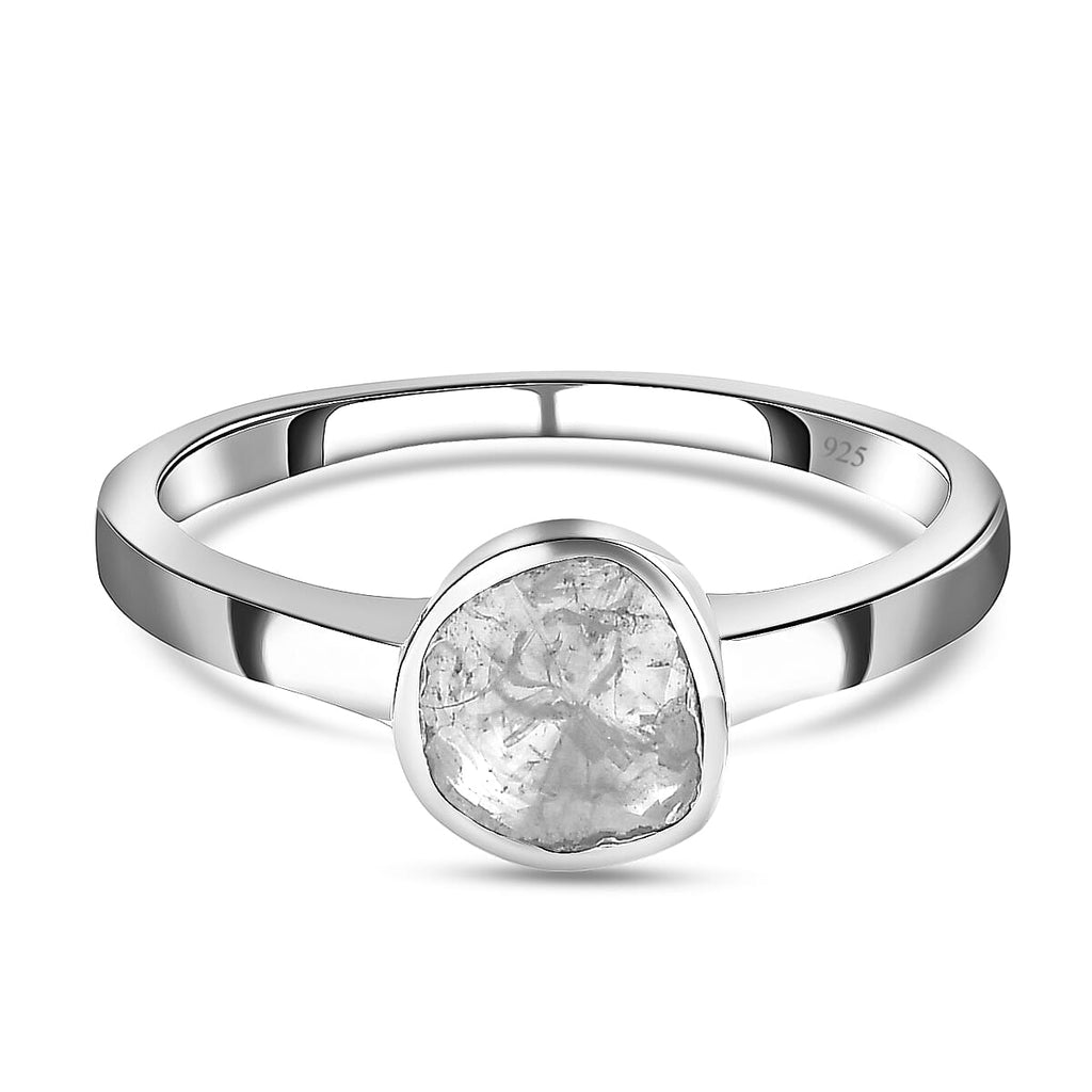 Royal Bali Collection - Polki Diamond Solitaire Ring in Platinum Overlay Sterling Silver