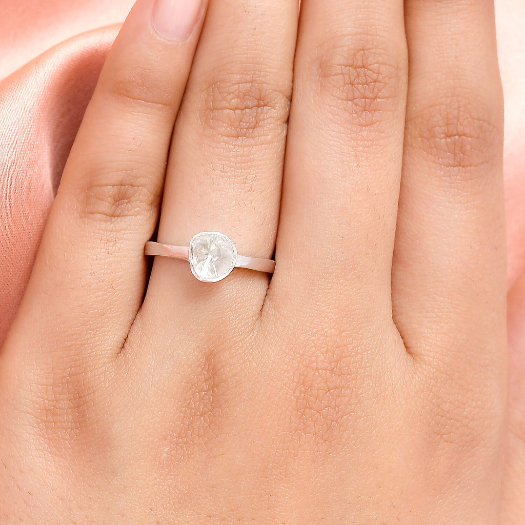Royal Bali Collection - Polki Diamond Solitaire Ring in Platinum Overlay Sterling Silver