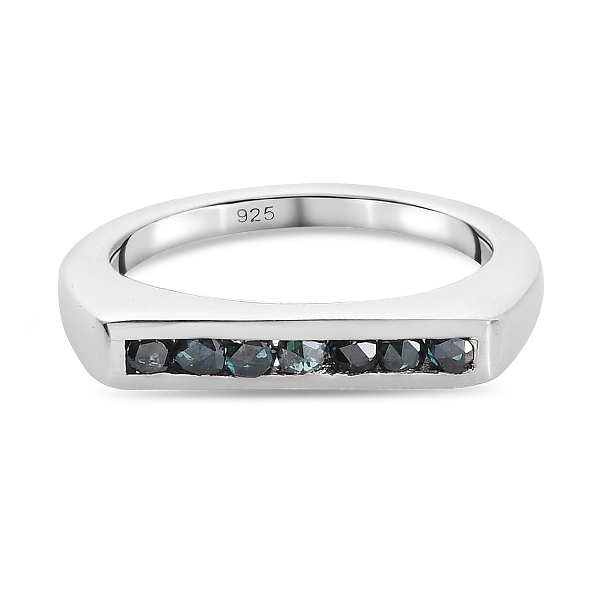 0.25 Ct. Blue Diamond 7 Stone Look Ring in Platinum Plated Sterling Silver 3799638 0