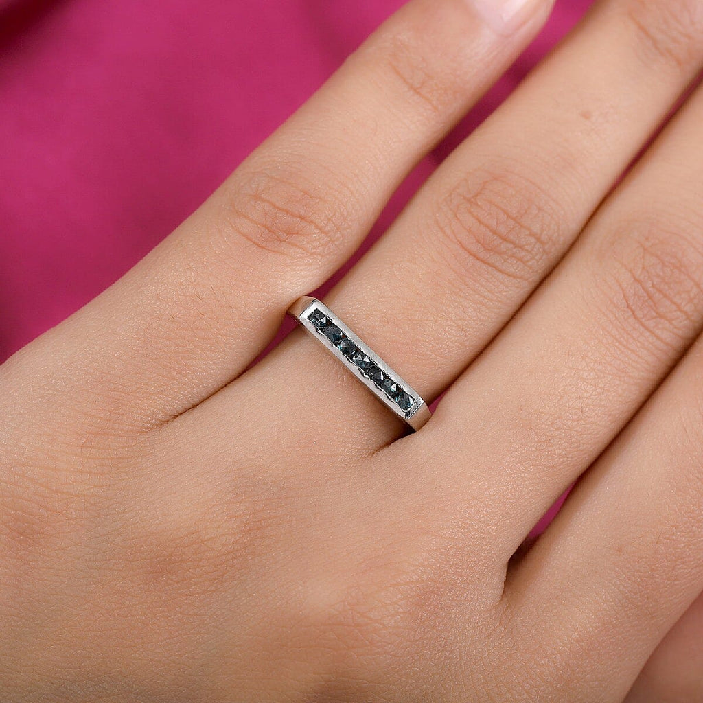 Blue Diamond Ring in Platinum Overlay Sterling Silver 0.250 Ct.