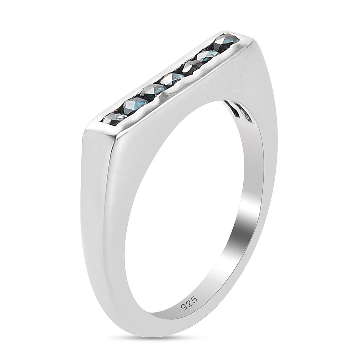 0.25 Ct. Blue Diamond 7 Stone Look Ring in Platinum Plated Sterling Silver 3799638 4
