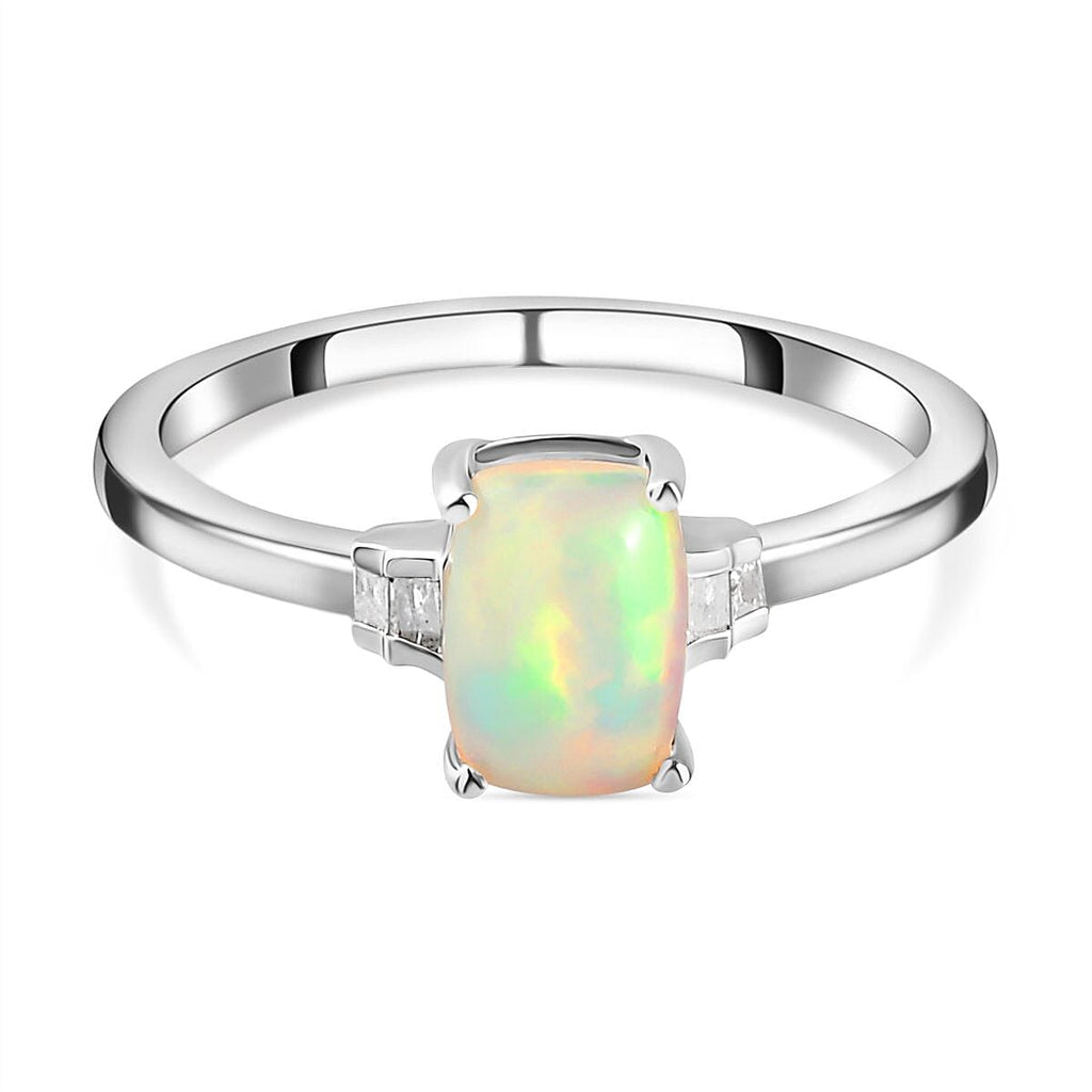 Ethiopian Welo Opal and Diamond Ring in Platinum Overlay Sterling Silver 0.59 Ct