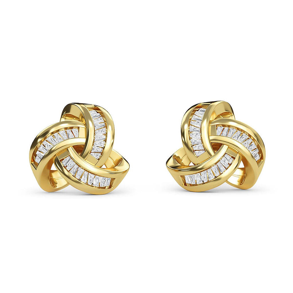 Diamond Triple Knot Stud Earrings with Push Back in 14K Gold Overlay Sterling Silver