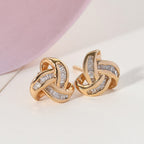 Diamond Triple Knot Stud Earrings with Push Back in 14K Gold Overlay Sterling Silver