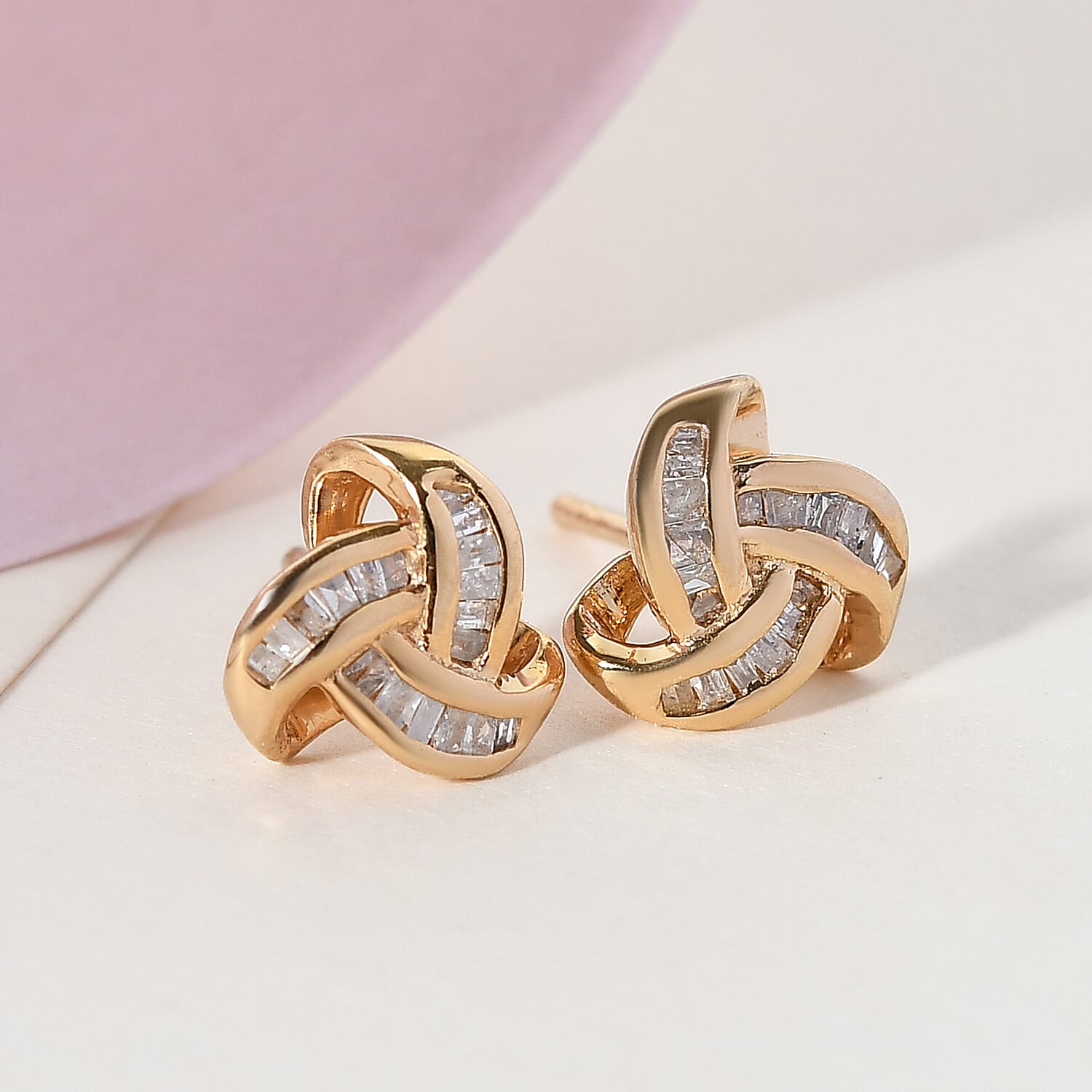 0.26 Ct Diamond Triple Knot Earrings with Push Back GH Colour in 14K Gold Plated Silver 3155045 2