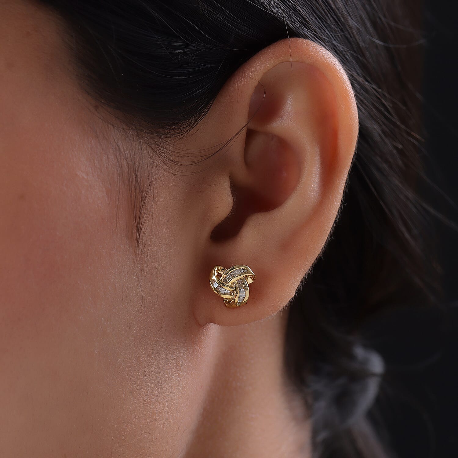 0.26 Ct Diamond Triple Knot Earrings with Push Back GH Colour in 14K Gold Plated Silver 3155045 3