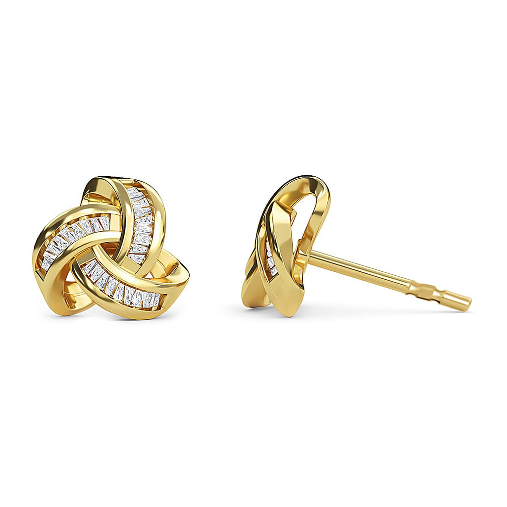 Diamond Triple Knot Stud Earrings with Push Back in 14K Gold Overlay Sterling Silver