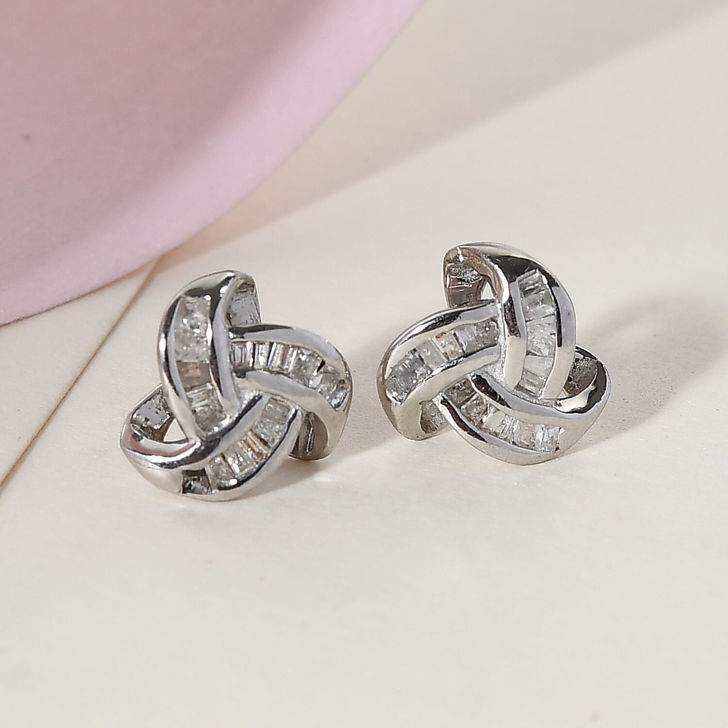 0.26 Ct Diamond Triple Knot Stud Earrings GH Colour in Platinum Plated Silver 3155046 2