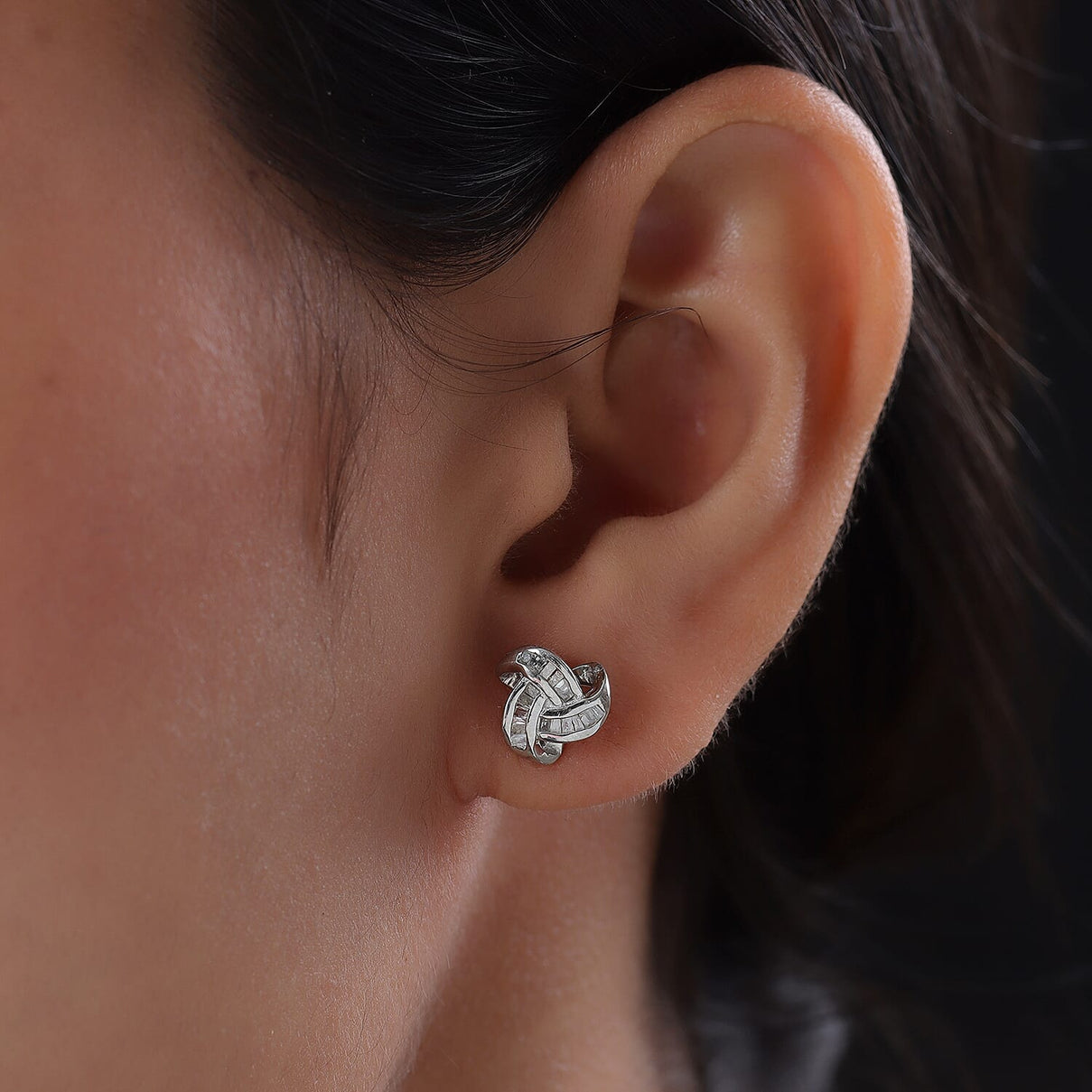0.26 Ct Diamond Triple Knot Stud Earrings GH Colour in Platinum Plated Silver 3155046 3