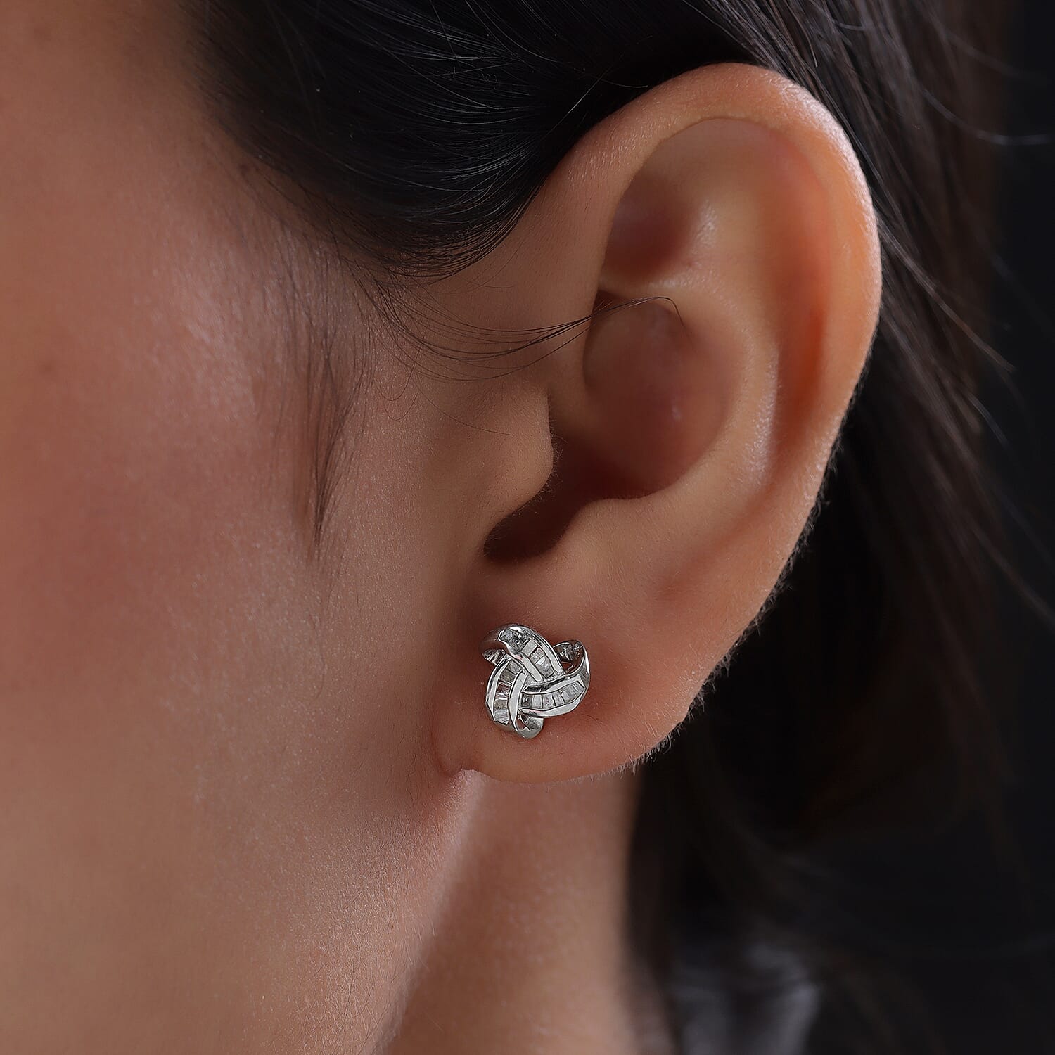 0.26 Ct Diamond Triple Knot Stud Earrings GH Colour in Platinum Plated Silver 3155046 3