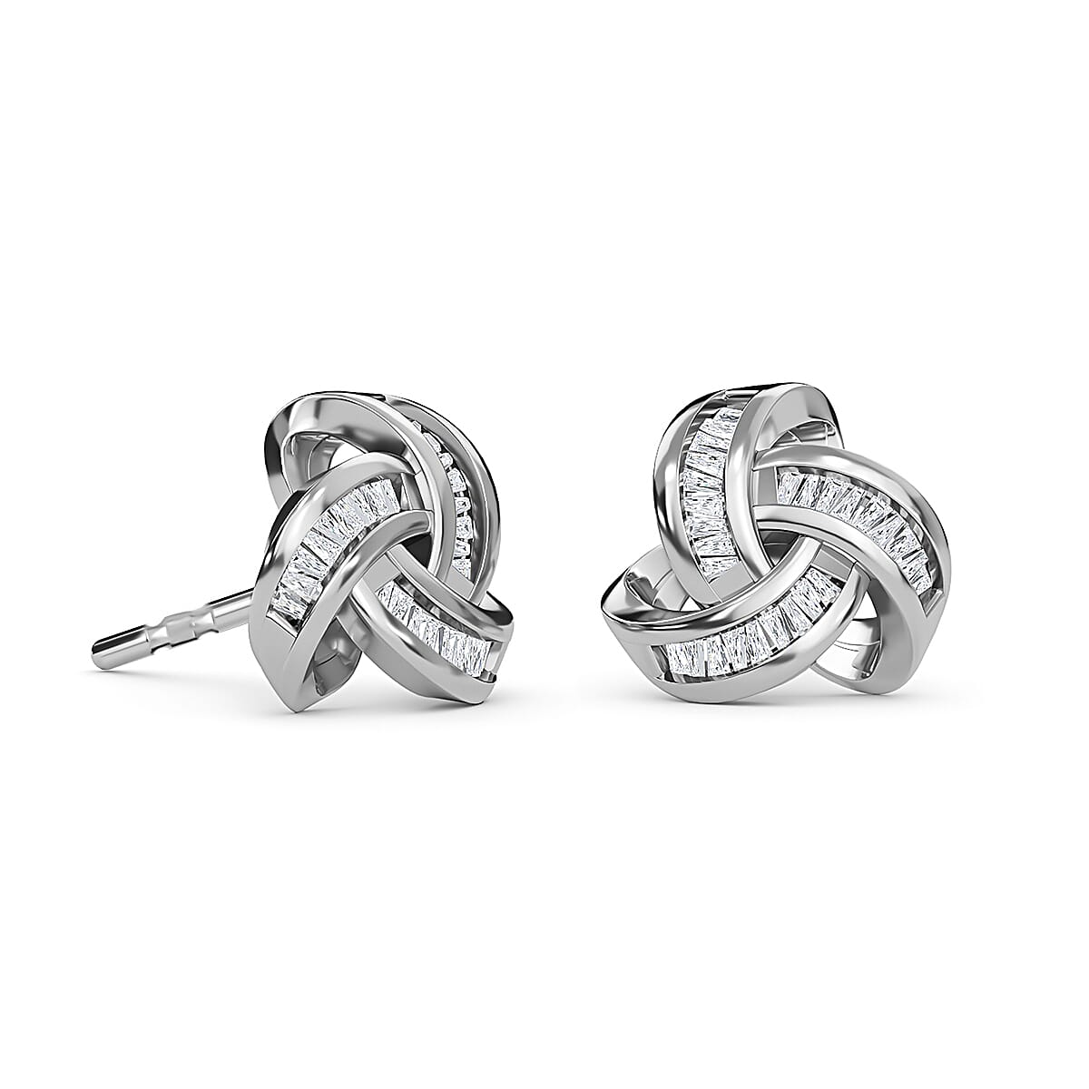 0.26 Ct Diamond Triple Knot Stud Earrings GH Colour in Platinum Plated Silver 3155046 4