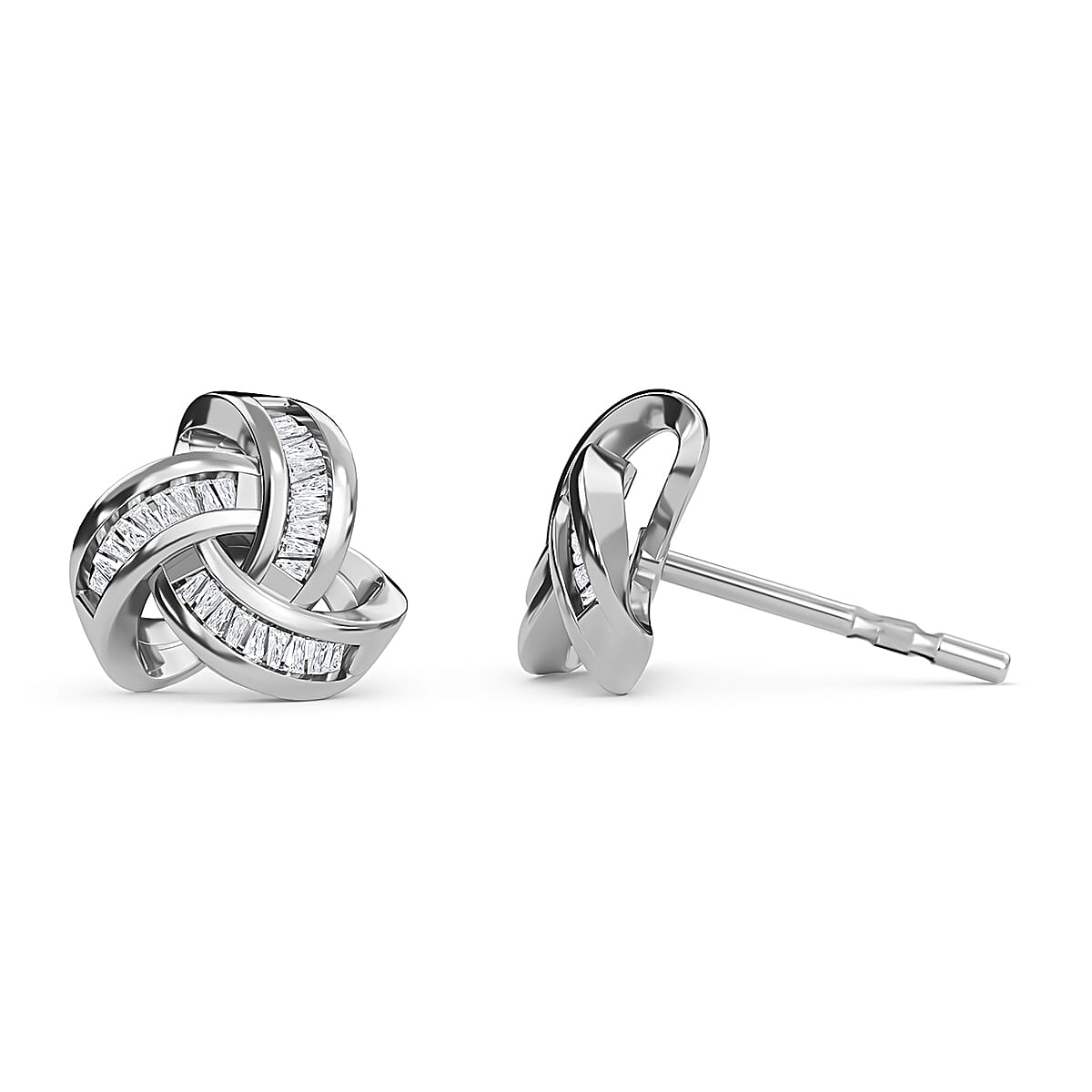0.26 Ct Diamond Triple Knot Stud Earrings GH Colour in Platinum Plated Silver 3155046 5