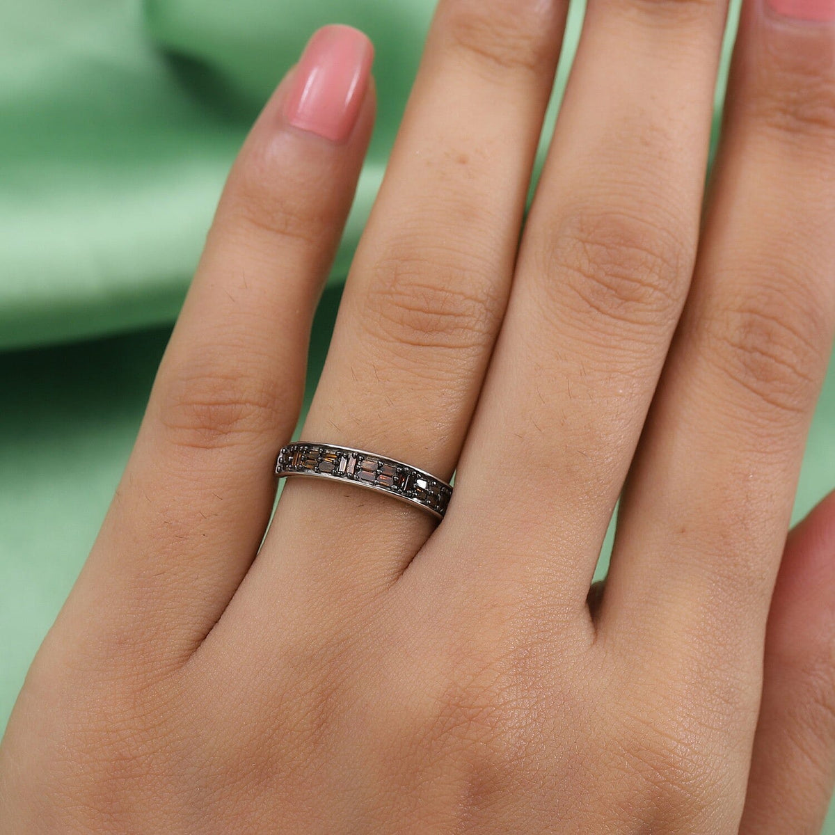 0.27 Ct. Red Diamond Half Eternity Band Ring in Platinum Plated Sterling Silver 3838939 3
