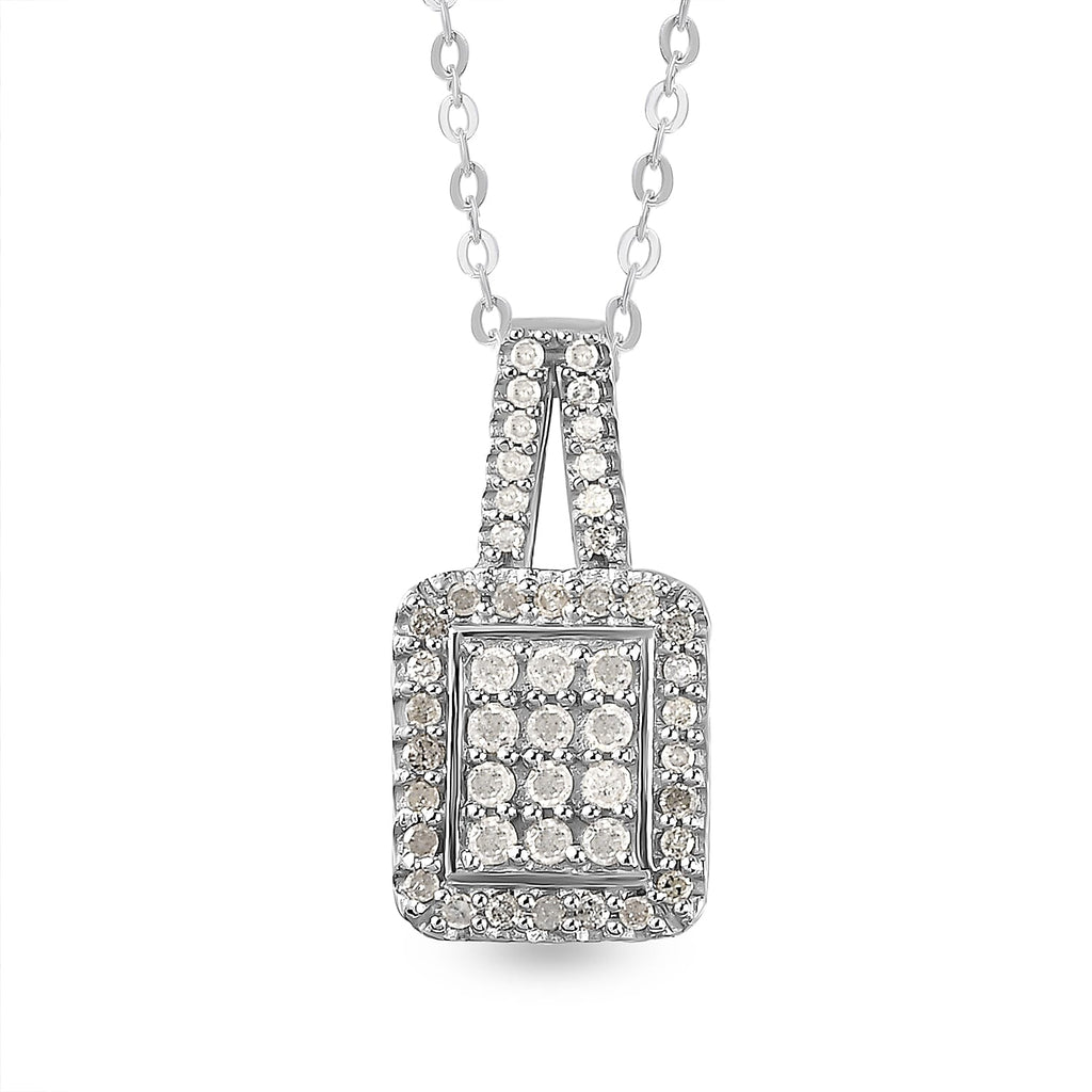 Diamond Pendant With Chain (Size 20) in Platinum Overlay Sterling Silver 0.34 Ct.