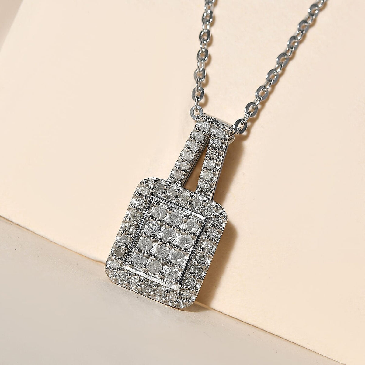 Diamond Cluster Pendant with Chain in Platinum Plated Sterling Silver 0.33 Ct 3338006 3