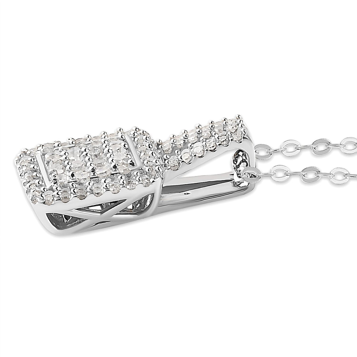 Diamond Cluster Pendant with Chain in Platinum Plated Sterling Silver 0.33 Ct 3338006 4