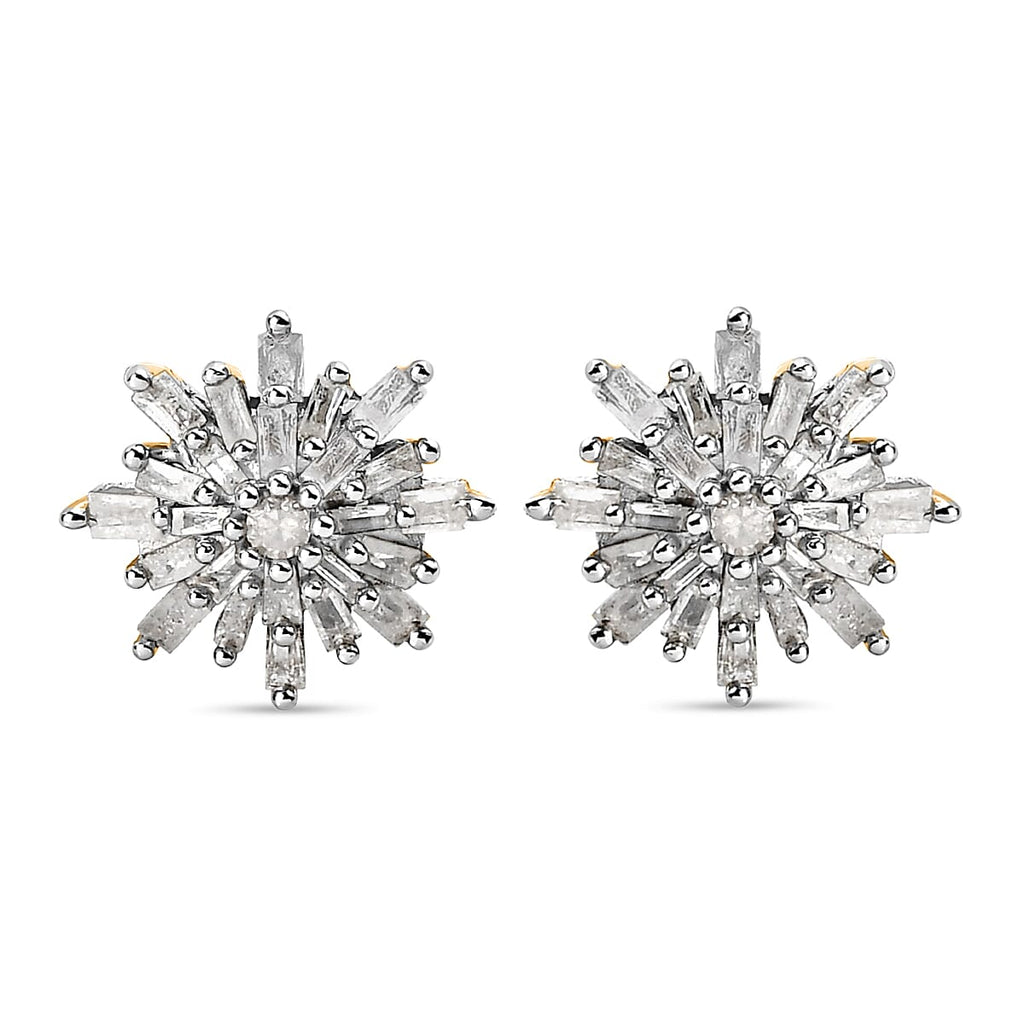 D'Joy Diamond Snow Flake Earrings with Push Back in 18K Vermeil Yellow Gold Plated Sterling Silver 0.33 Ct.
