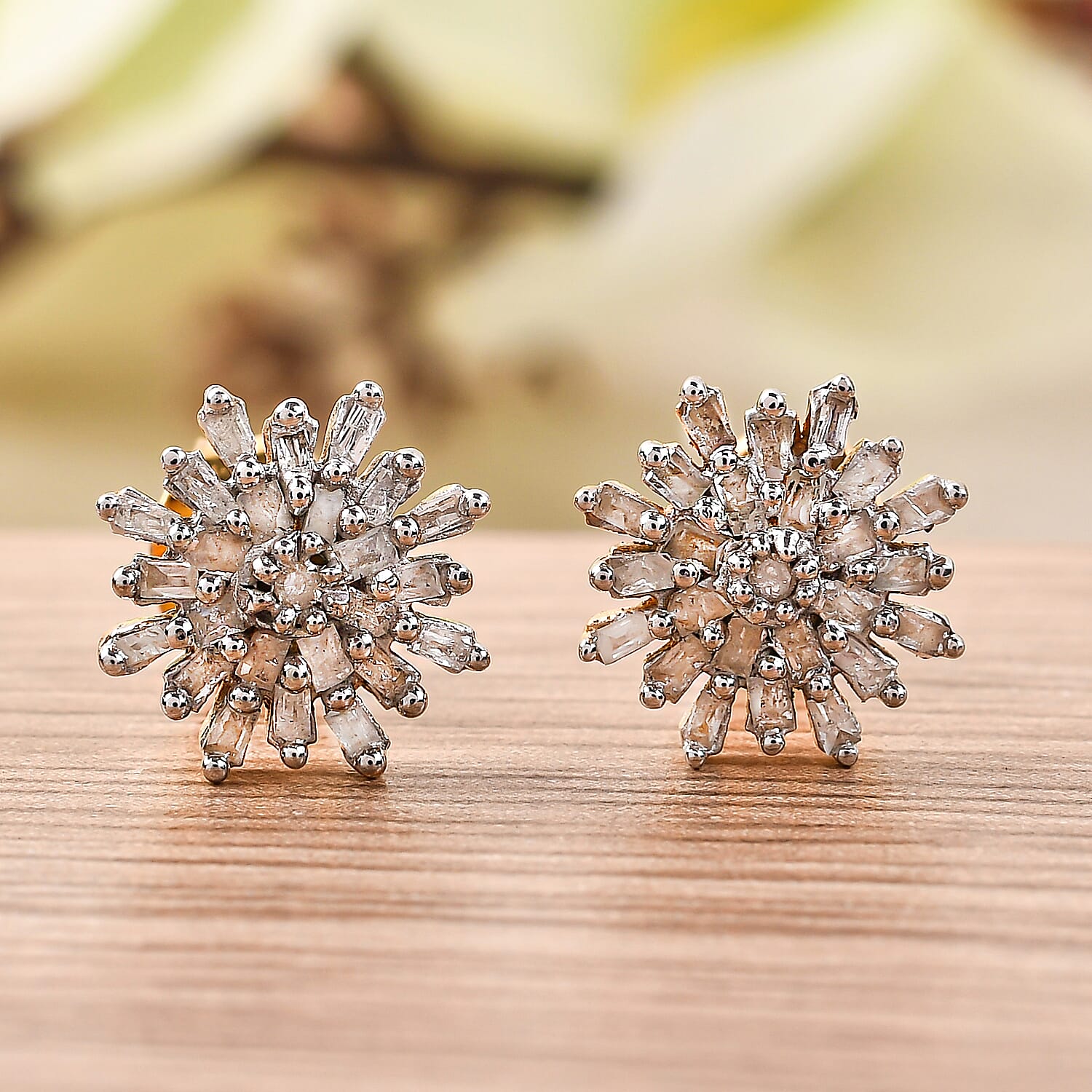 0.33 Ct. Snowflake Diamond Stud Earrings in 18K Vermeil Yellow Gold Plated Sterling Silver 3175245 8
