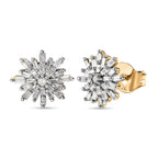 D'Joy Diamond Snow Flake Earrings with Push Back in 18K Vermeil Yellow Gold Plated Sterling Silver 0.33 Ct.