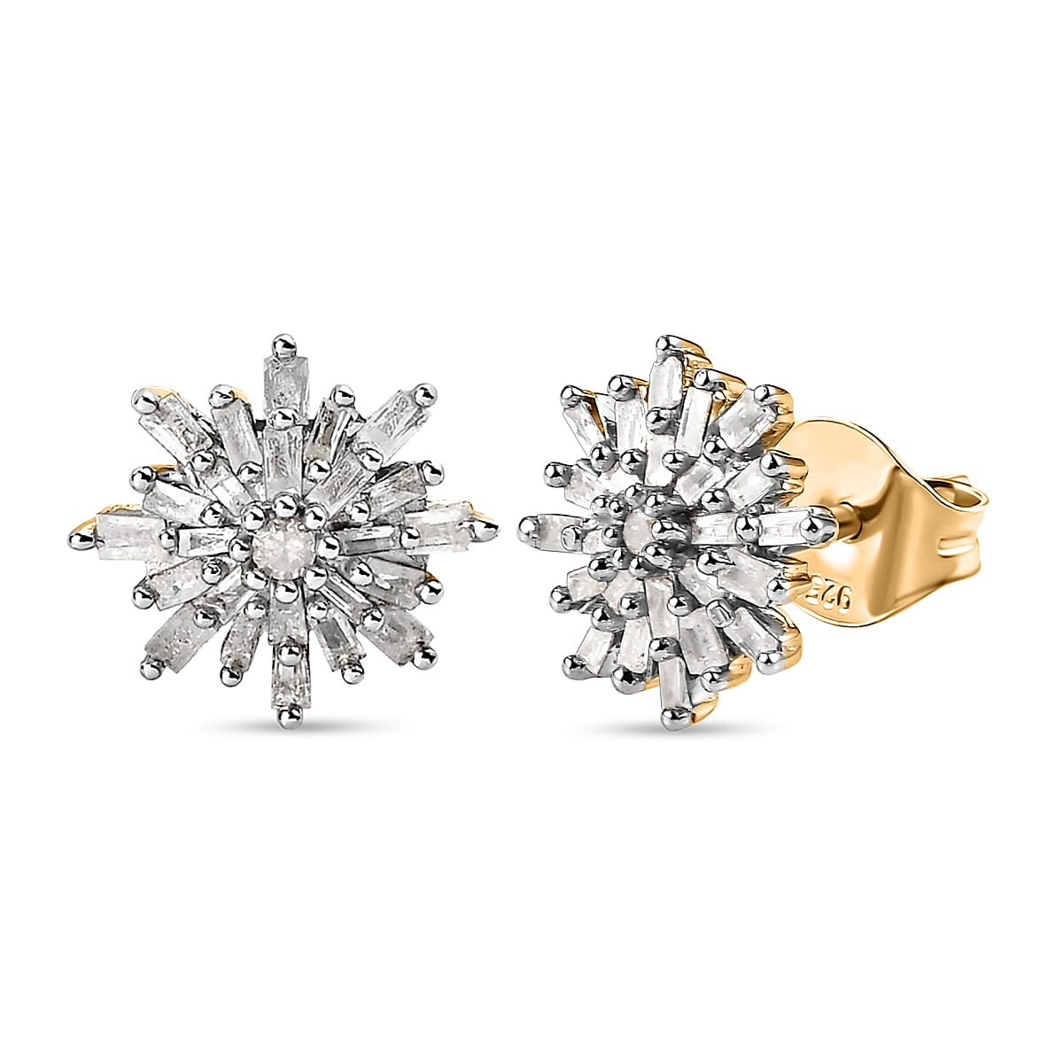 0.33 Ct. Snowflake Diamond Stud Earrings in 18K Vermeil Yellow Gold Plated Sterling Silver 3175245 10
