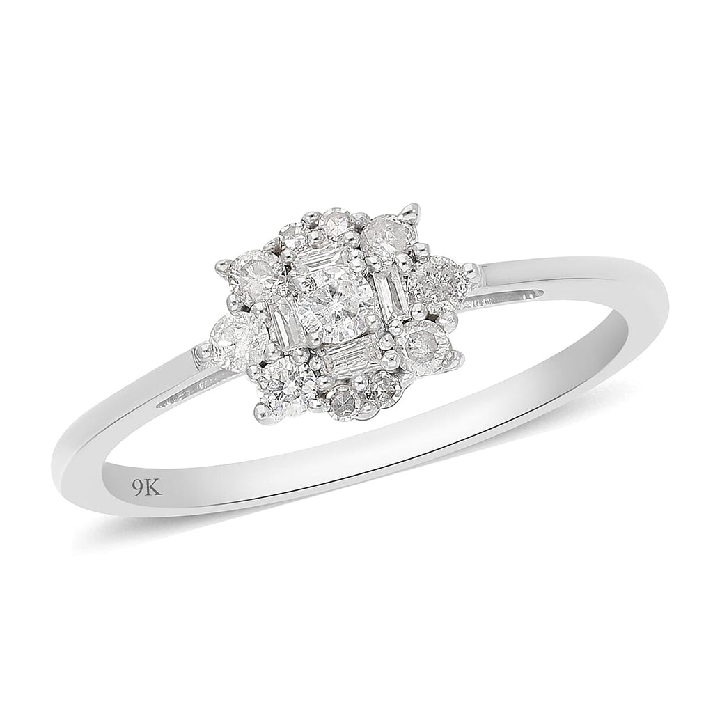 9K White Gold SGL Certified Diamond (I3-G-H) Ring 0.33 Ct.