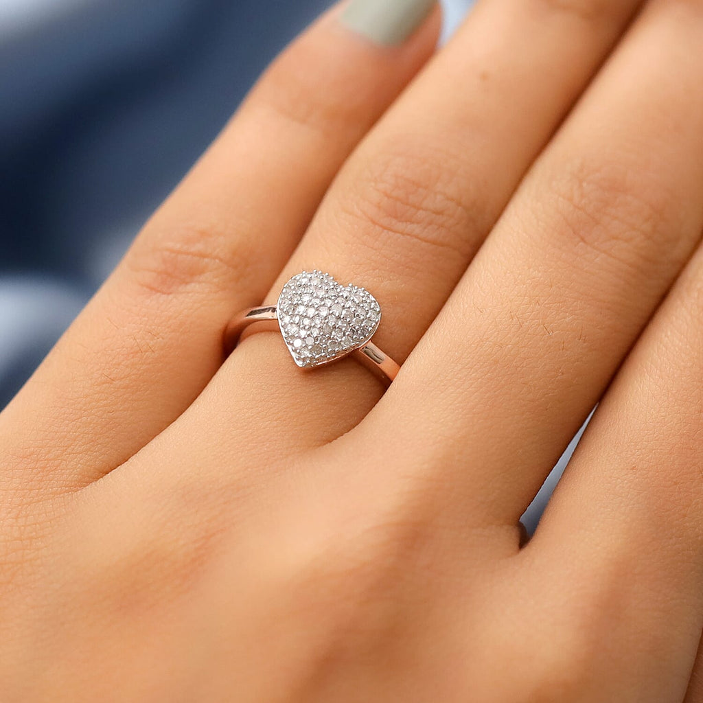 Diamond Heart Ring in Rose Gold Overlay Sterling Silver 0.30 Ct.