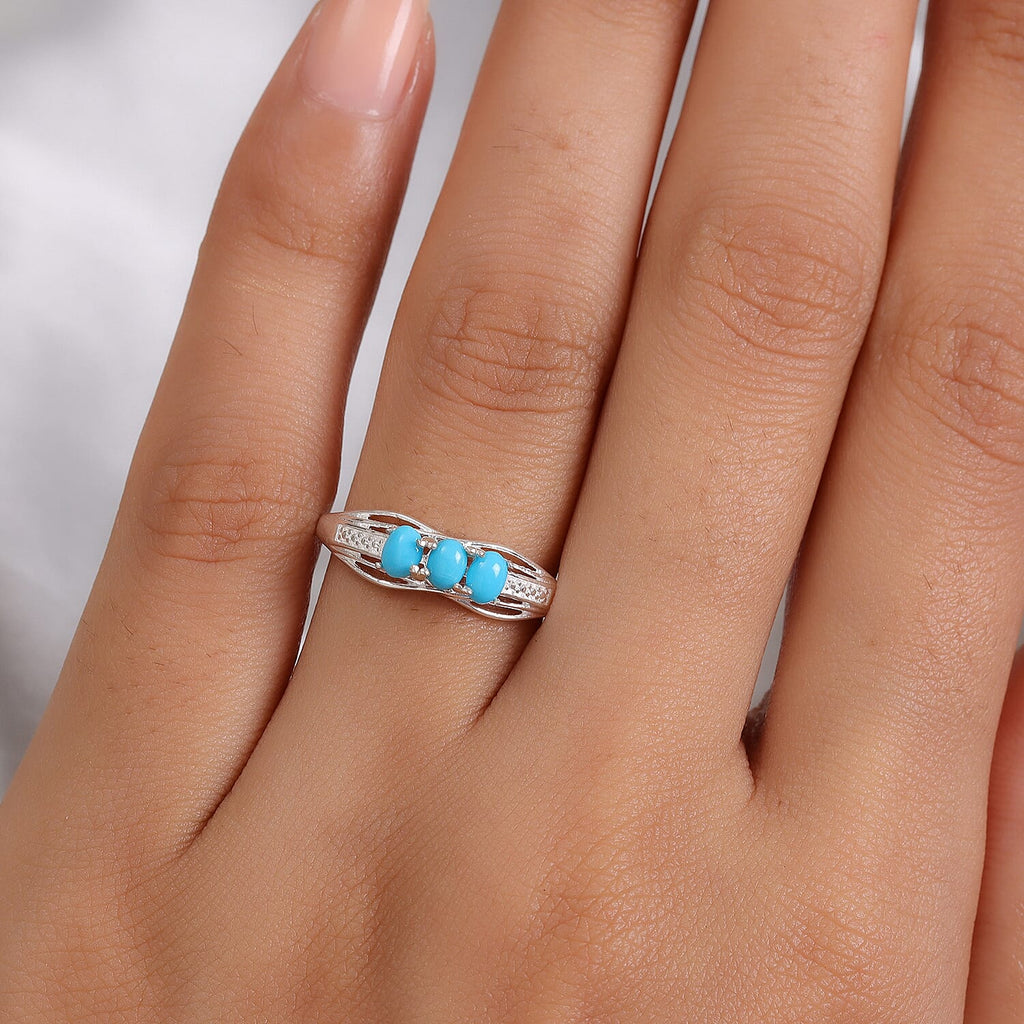Arizona Sleeping Beauty Turquoise 3 Stone Ring in Sterling Silver