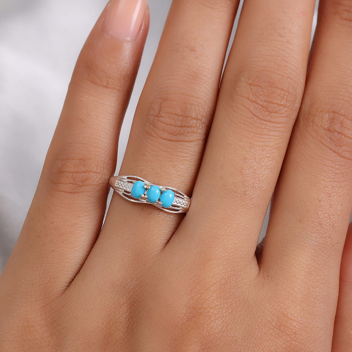 Sleeping Beauty Turquoise 3 Stone Ring Sterling Silver 0.54 ct 0.414 Ct. 7835909 3
