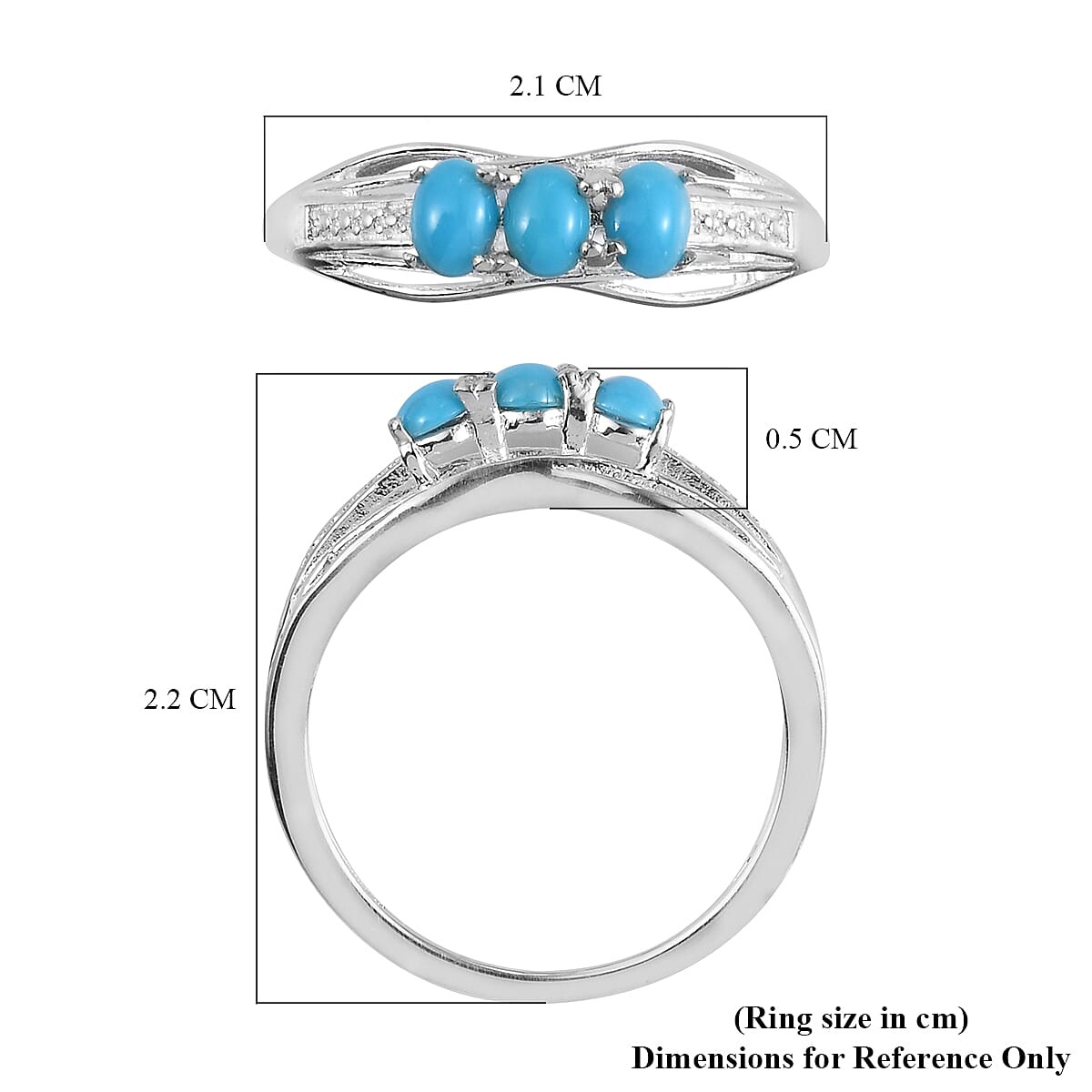Sleeping Beauty Turquoise 3 Stone Ring Sterling Silver 0.54 ct 0.414 Ct. 7835909 6