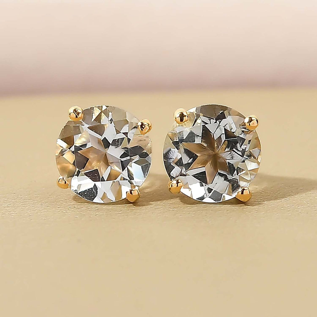 Royal Bali Collection - D'Joy Prasiolite Stud Earrings with Push Back in 18K Vermeil Yellow Gold Plated Sterling Silver 1.60 Ct.