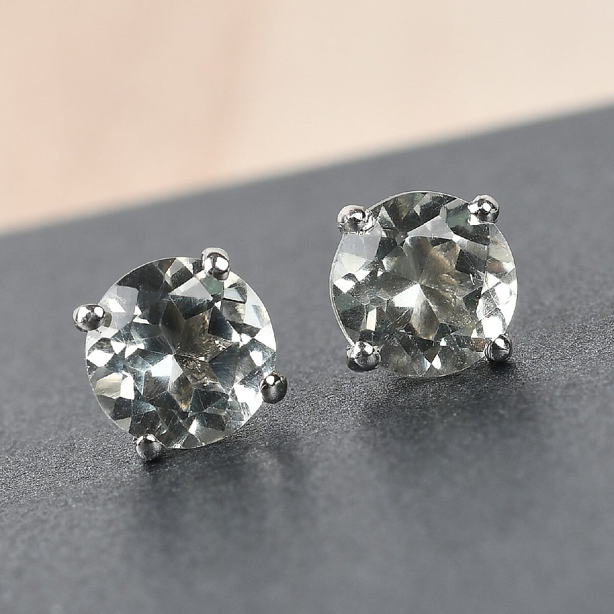 0.5 Ct. Prasiolite Solitaire Stud Earrings in Platinum Plated Sterling Silver 3815313 2