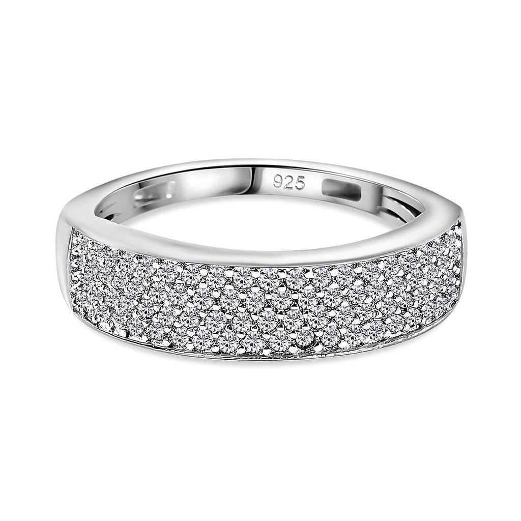 Moissanite Half Eternity Band Ring in Rhodium Overlay Sterling Silver