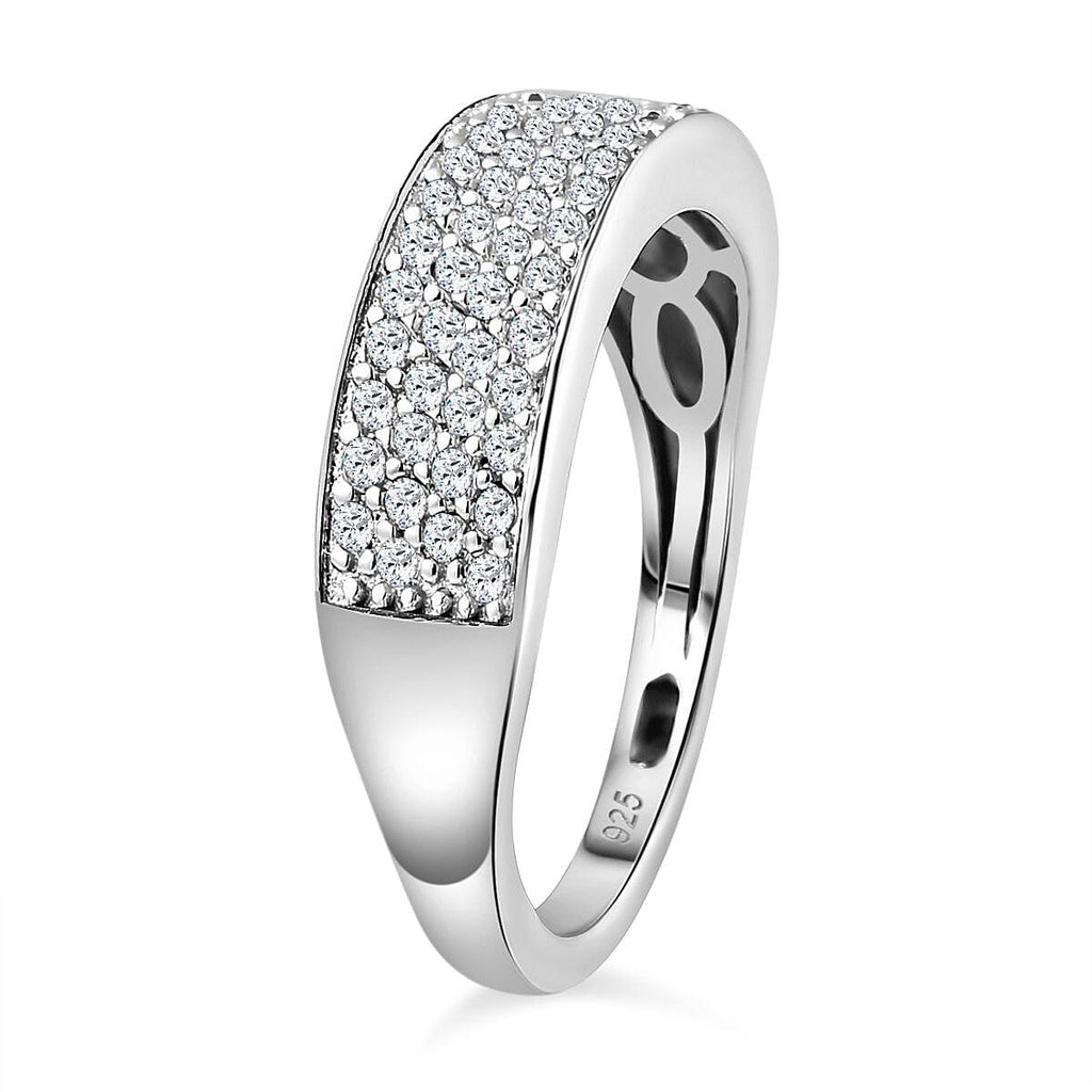 Moissanite Half Eternity Band Ring in Rhodium Overlay Sterling Silver