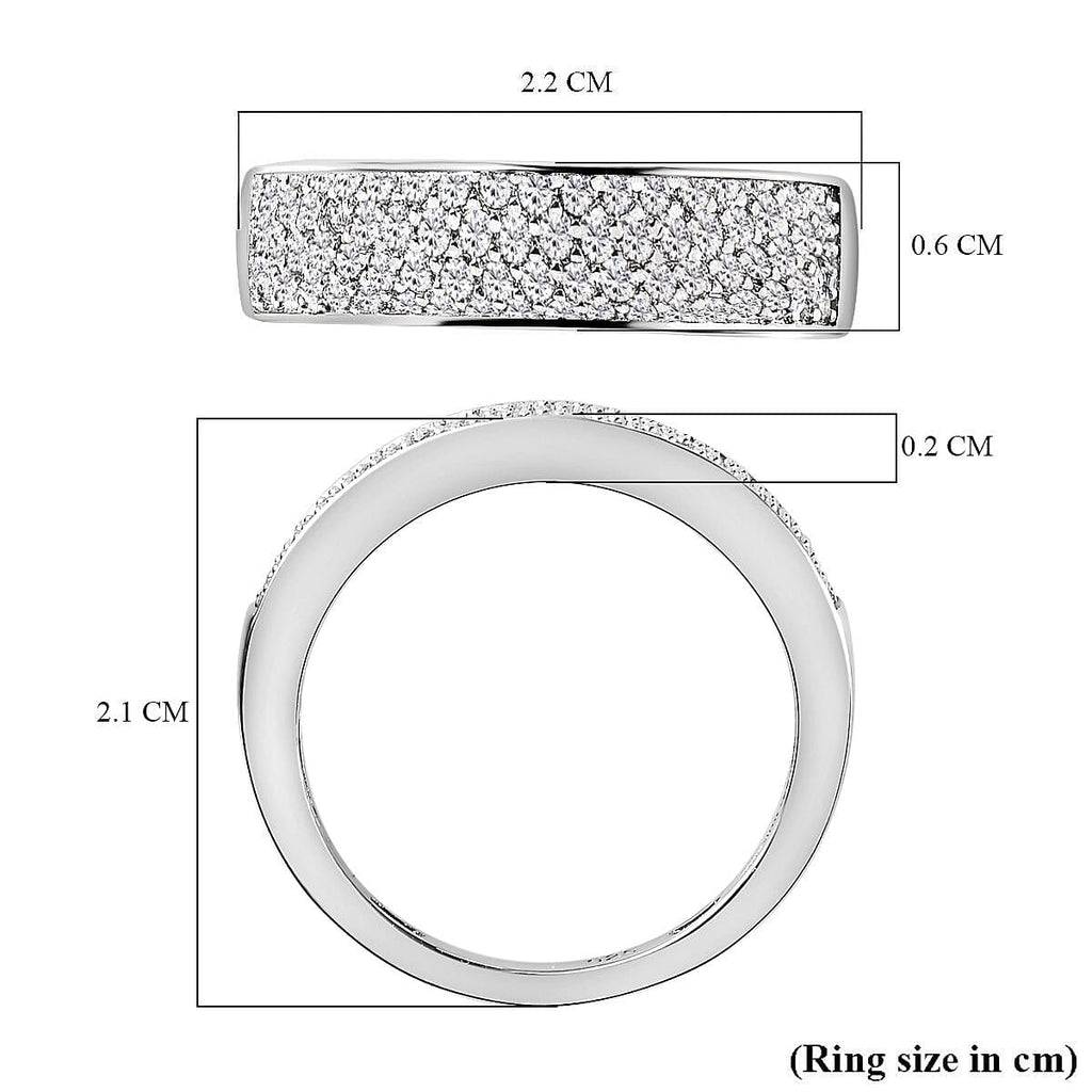 Moissanite Half Eternity Band Ring in Rhodium Overlay Sterling Silver
