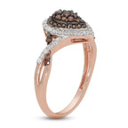 Red Diamond and White Diamond Ring in Rose Gold Overlay Sterling Silver 0.50 Ct.