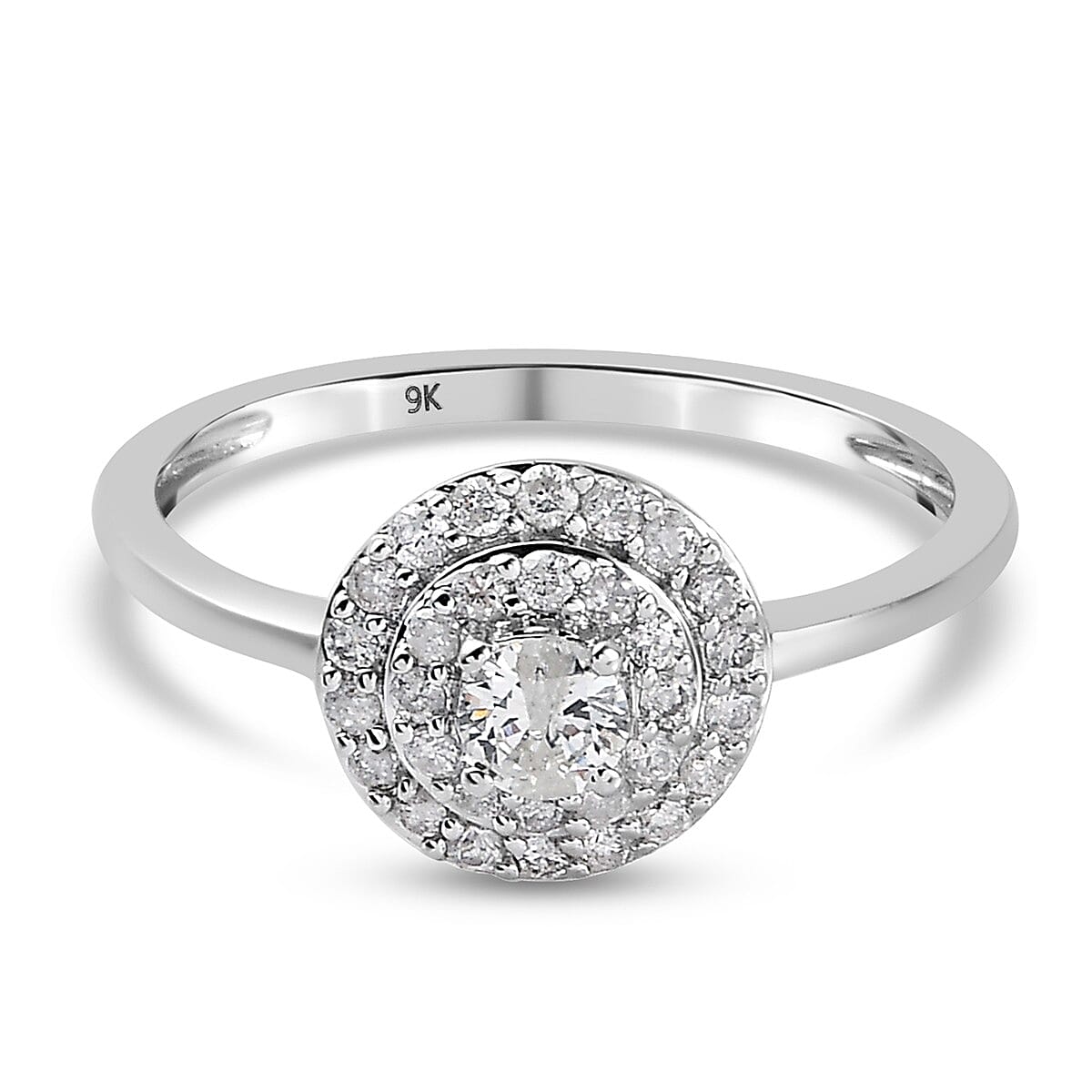 0.50 Ct. SGL Certified Diamond I2/G-H Double Halo Ring in 9K White Gold 3867305 0